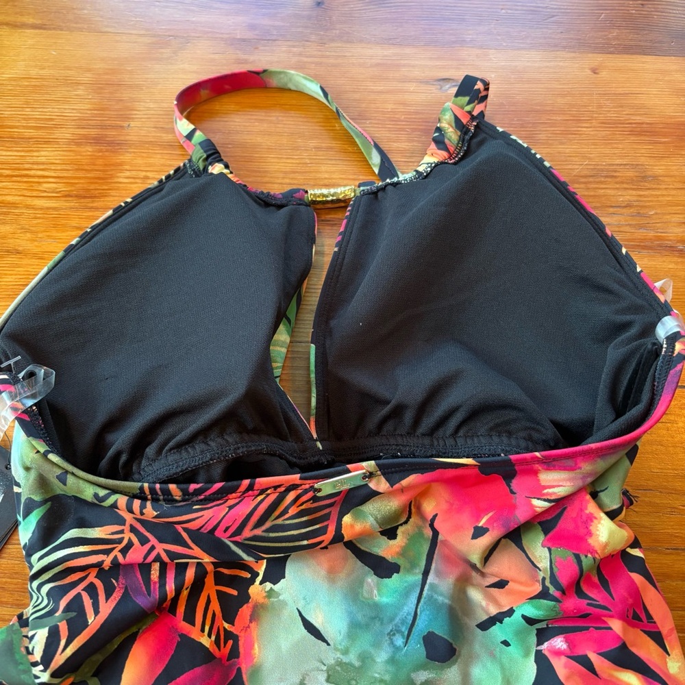 Lauren Ralph Lauren Midnight Tropical‎ High Neck One-Piece halter black multi 8 - Picture 9 of 12